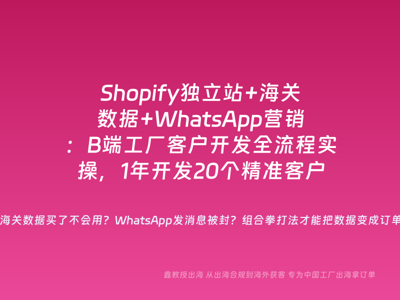 Shopify独立站+海关数据+WhatsApp营销：B端工厂客户开发全流程实操，1年开发20个精准客户